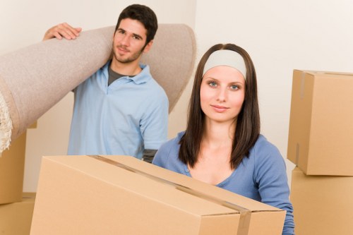 Boxes and household items prepared for a residential move in Eastham